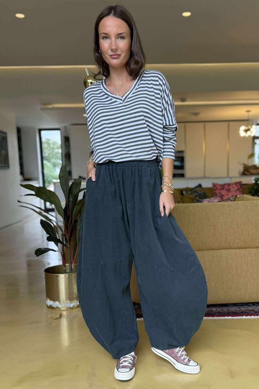 Made in Italy Cooper Needlecord Classic Barrel Leg Pant Charcoal